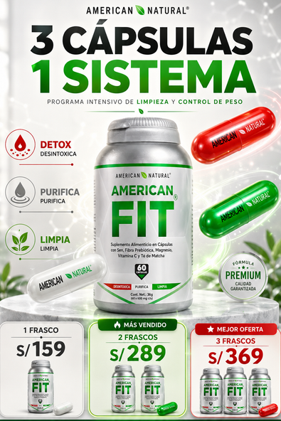 American FIT de American Natural 60 Cápsulas | Triple Acción Detox y Limpieza Digestiva