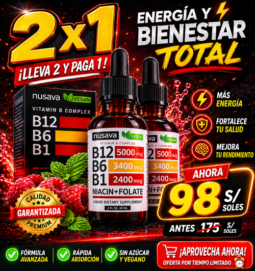 Vitamina B12 5000 mcg en Gotas Nusava – Complejo B Líquido Alta Potencia (2 Frascos)