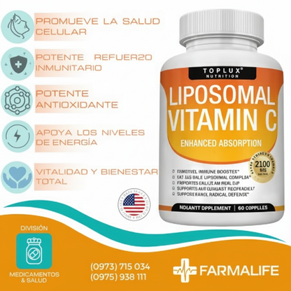 Vitamina C Liposomal  Nutrition 2100 mg – 90 Cápsulas, Refuerzo de Colágeno, Defensa Inmunológica, Antioxidante
