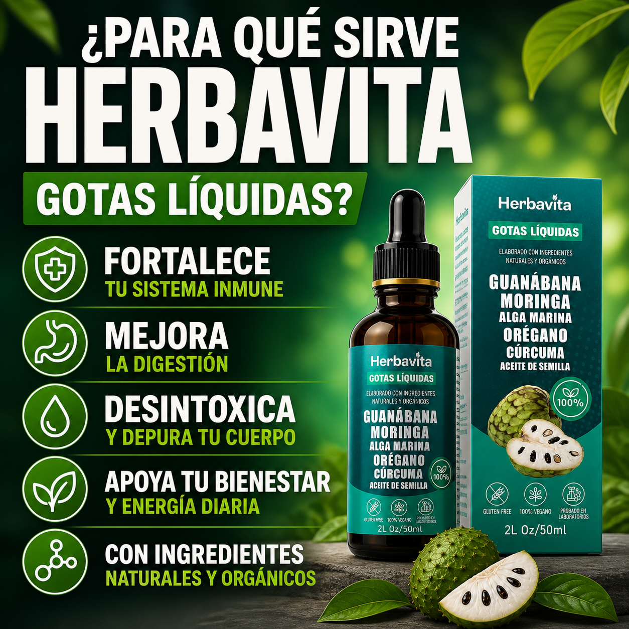 glucometro + herbavita en gota de guanábana.