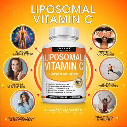 Vitamina C Liposomal  Nutrition 2100 mg – 90 Cápsulas, Refuerzo de Colágeno, Defensa Inmunológica, Antioxidante