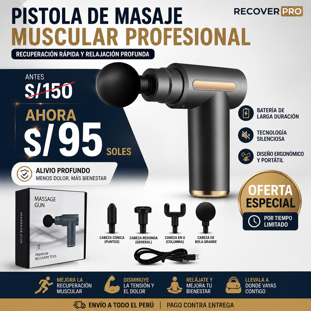 Pistola masajeadora 4 modos